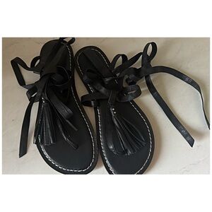 Bernardo tassel lace Up flat Black sandals